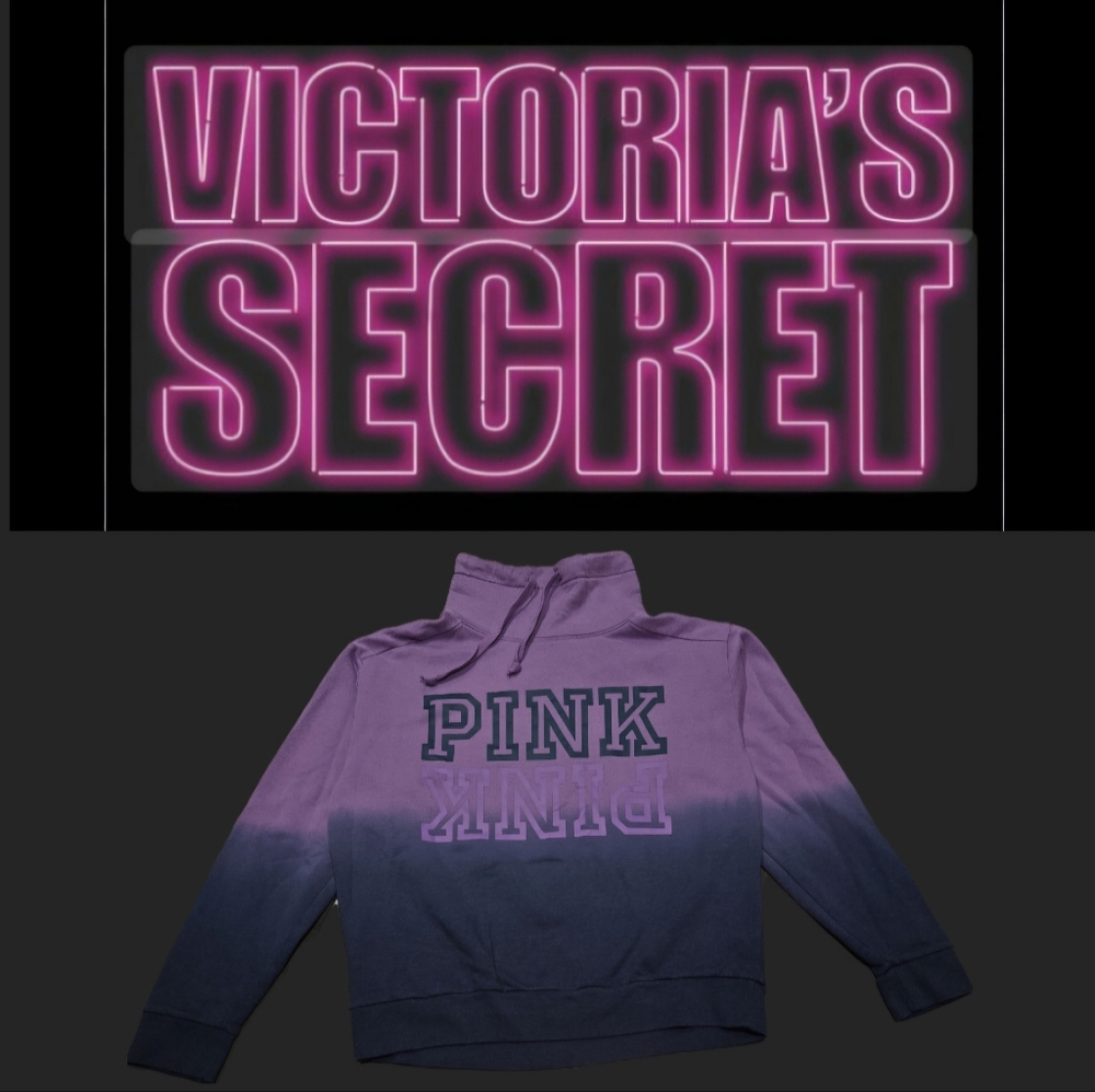 Victoria's Secret Pink Pullover Sweatshirt High Cowl Neck Graphic Purple
